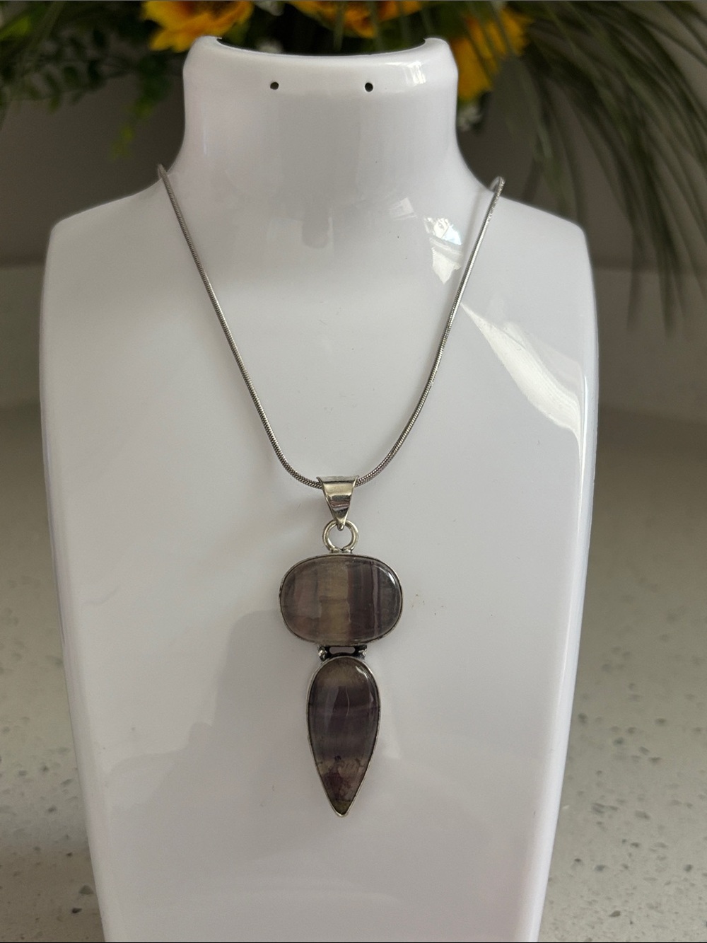 Sterling Fluorite Gemstone Pendant Necklace